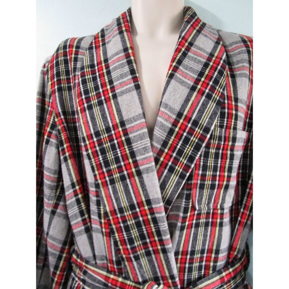 Vintage 1940s Sears Pilgrim Plaid Robe Mens M Cozy Wool Flannel Snap On Belt GUC - Picture 4 of 16